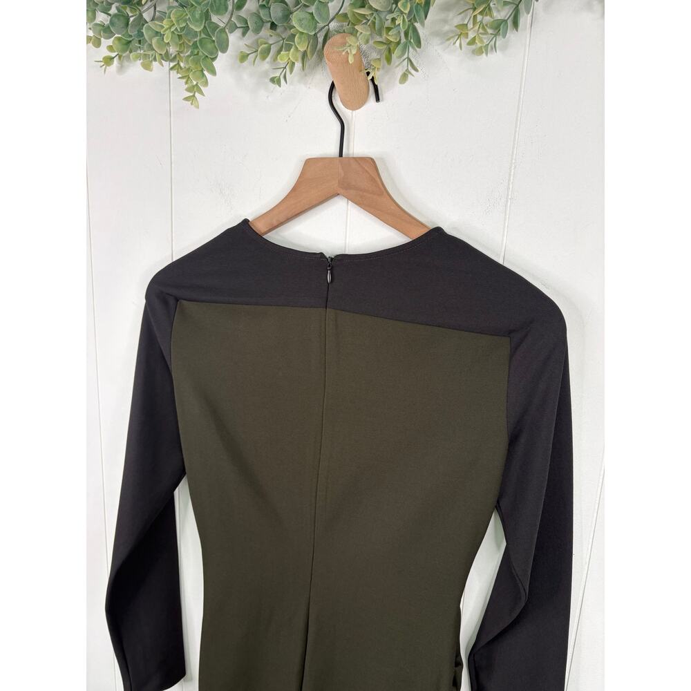 Zara Olive Green Crepe Draped Sheath Dress XS Black Long Sleeve - Picture 6 of 7